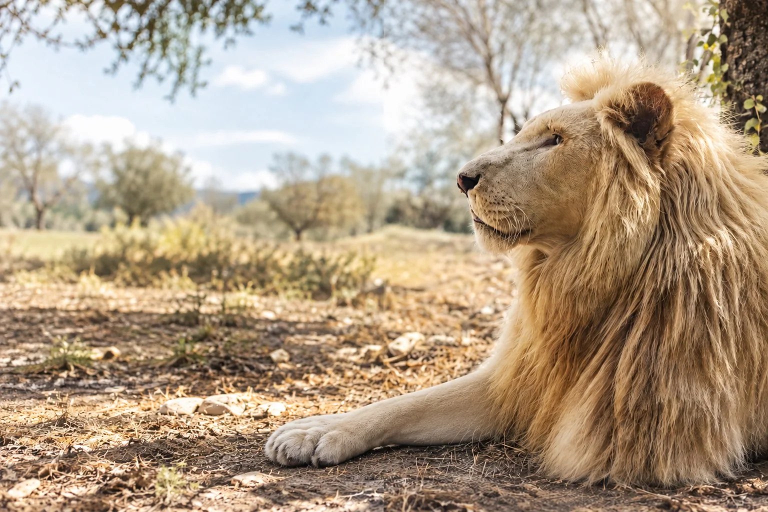Ares, leone bianco del Parco La Rupe